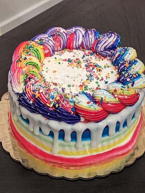 A colorful birthday cake
